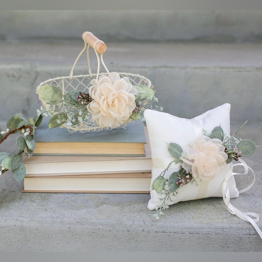 Boho Flower Girl Basket & Ring Bearer Pillow Set